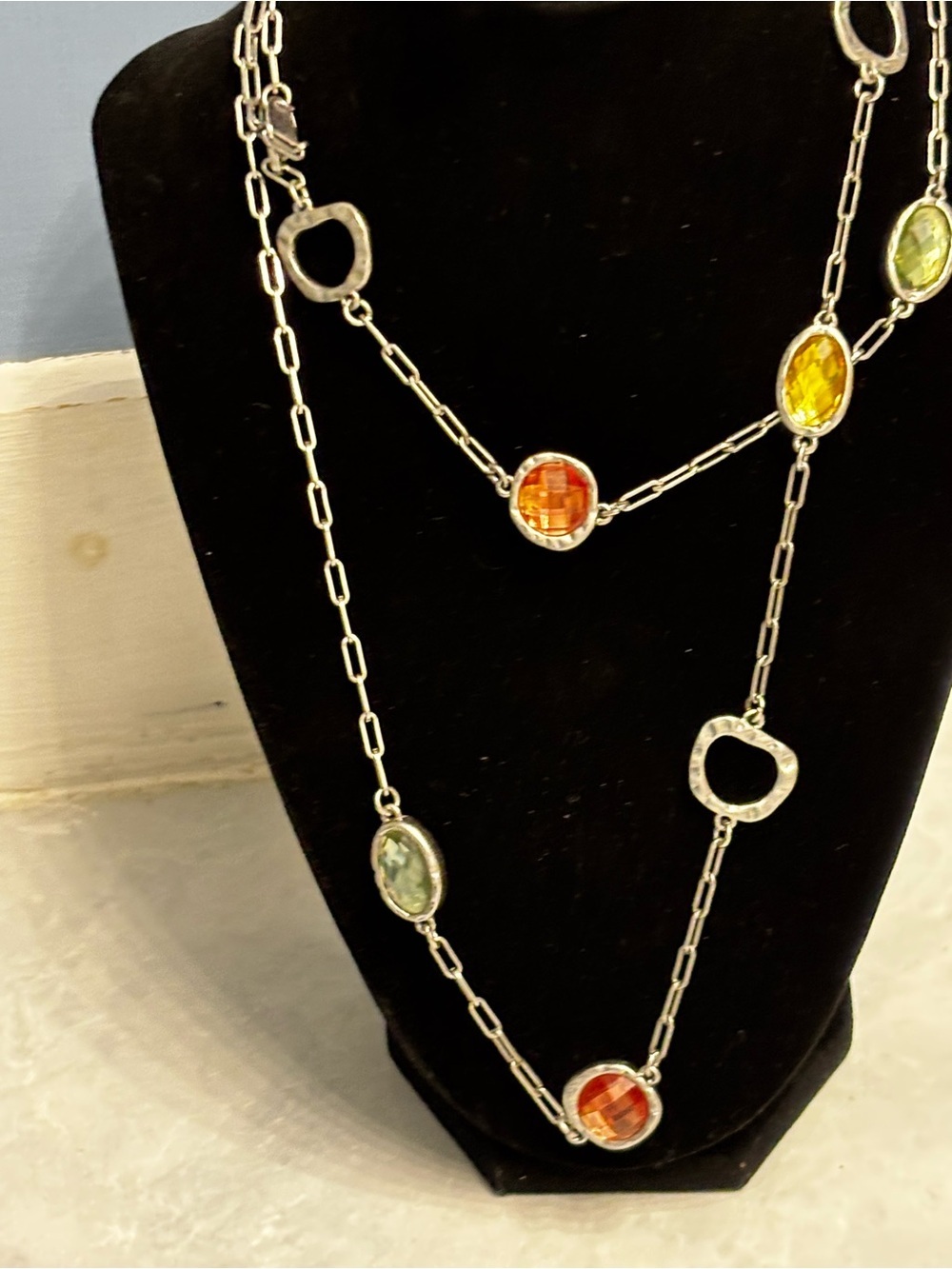 Vintage Lia Sophia Multi-Color Gemstone Station Necklace - Women Jewelry